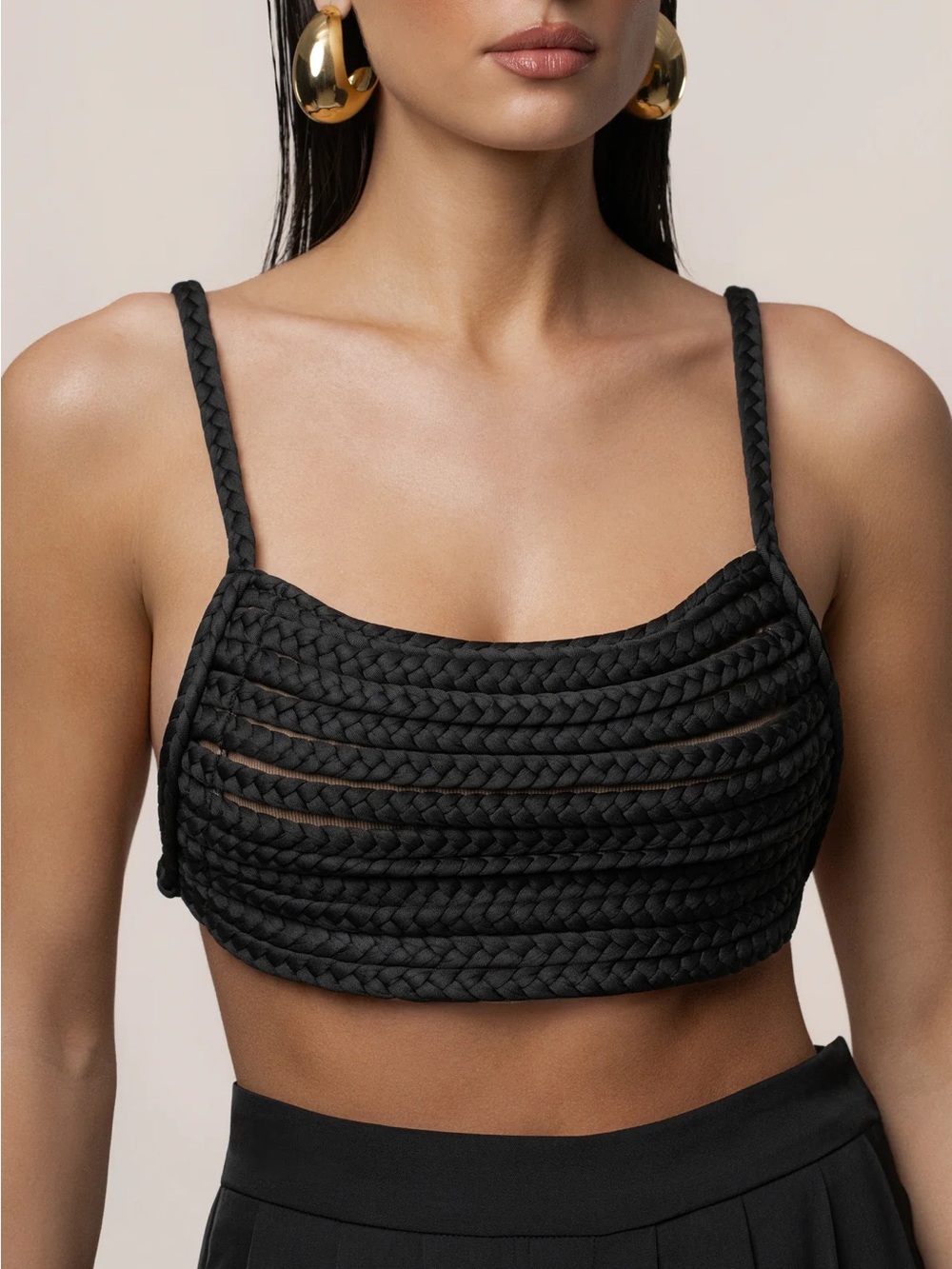 JLUXLABEL Black Braided Crop Top